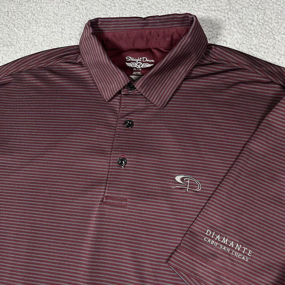 Straight Down Polo Mens XL Stripe Diamante Cabo Golf San Lucas Club Performance